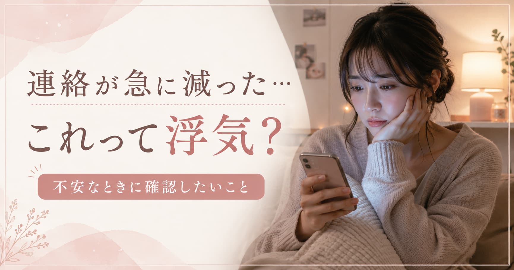 彼氏や夫の連絡が急に減って浮気かもと不安になる女性のアイキャッチ画像