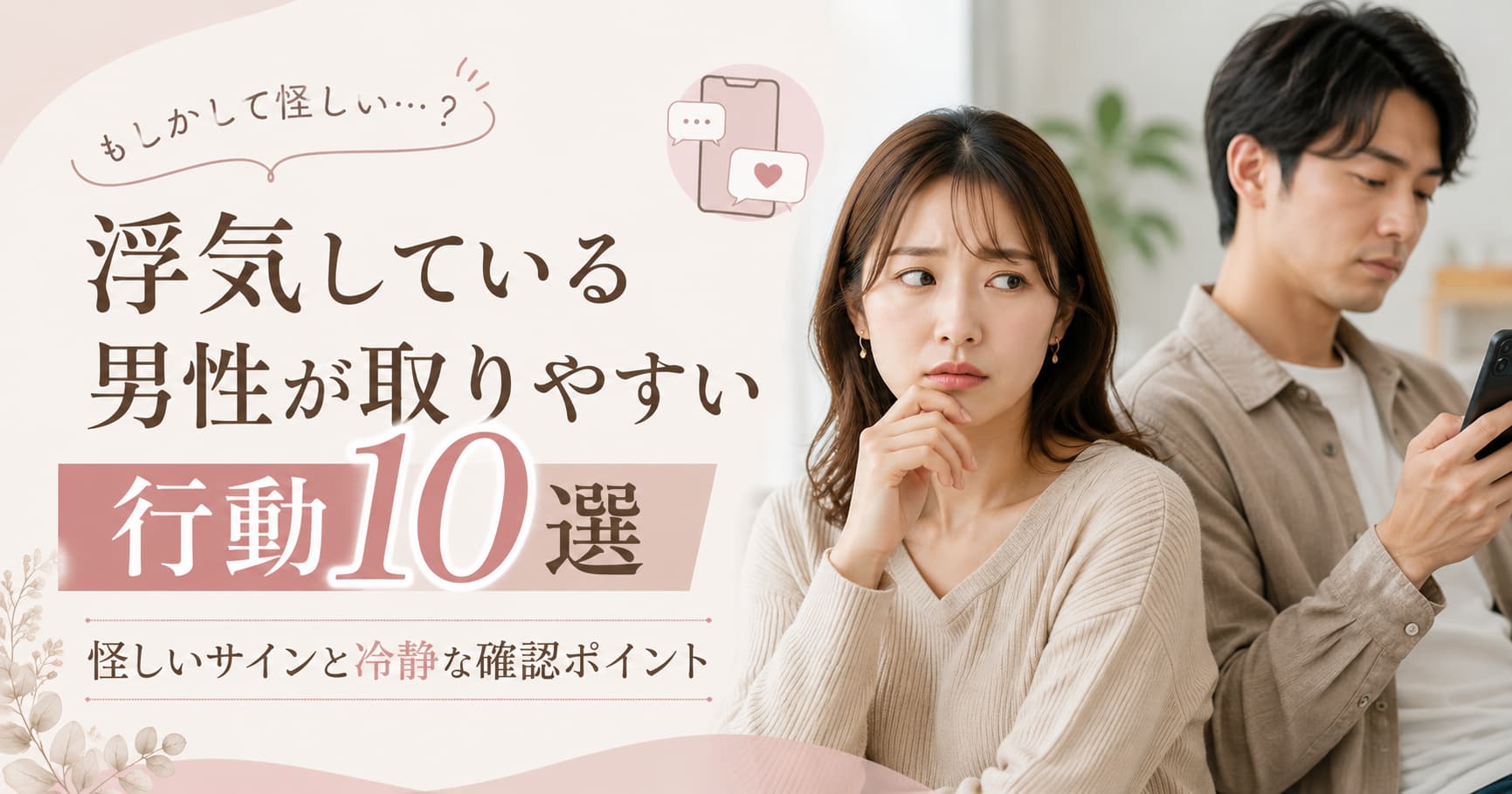 浮気している男性が取りやすい行動10選と怪しいサインを表したアイキャッチ画像